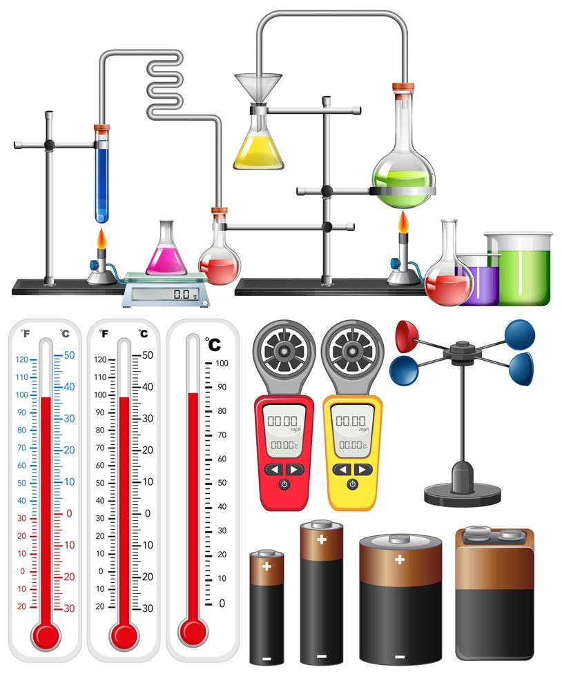 conjunto de elementos de equipamento de ciência vetor