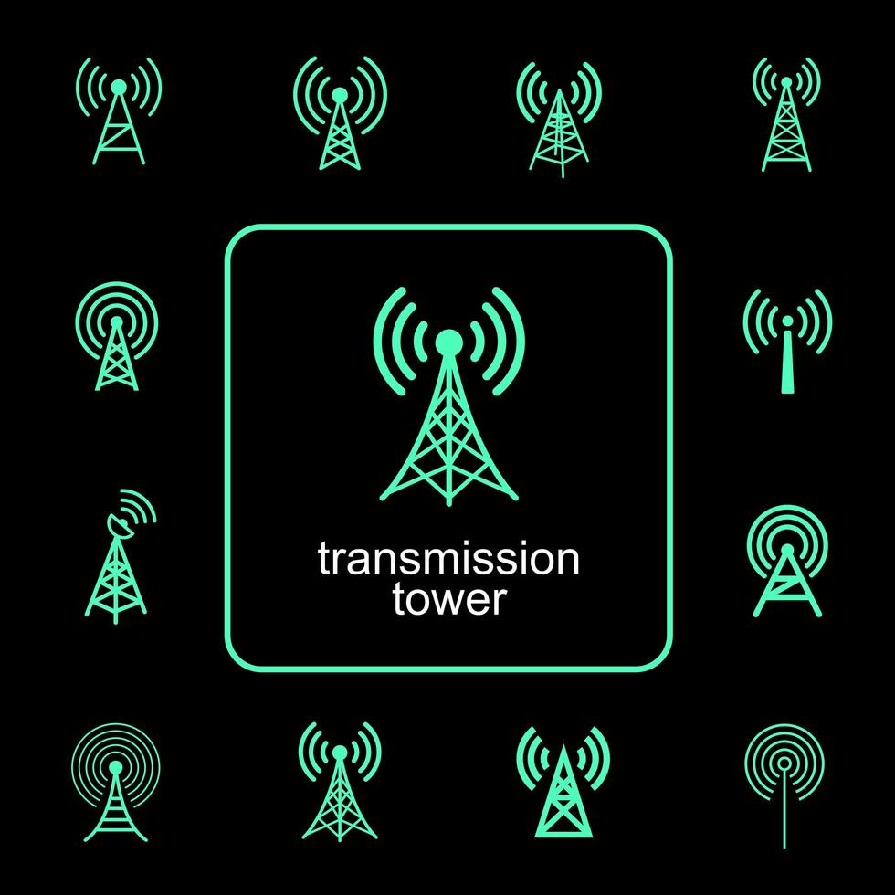 conjunto de símbolo de torre de comunicação de transmissão vetor