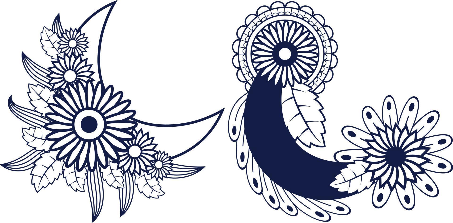 desenho de fundo de padrão de lua floral árabe, lua para colorir vetor