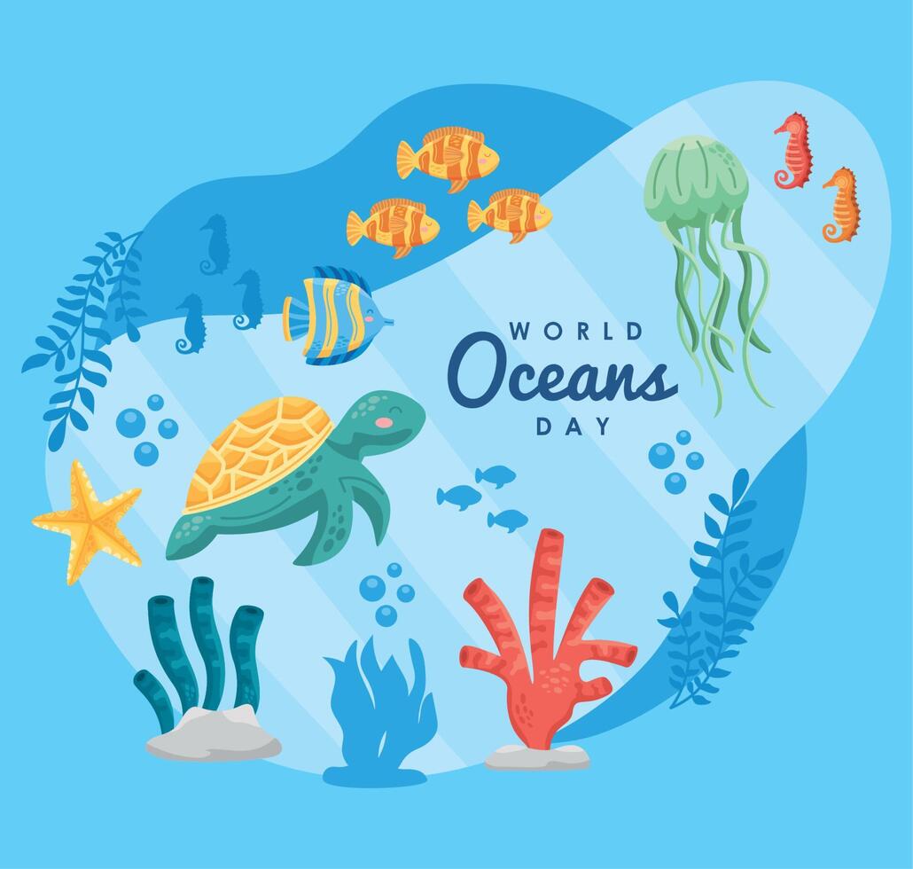 cartaz de letras do dia mundial dos oceanos vetor