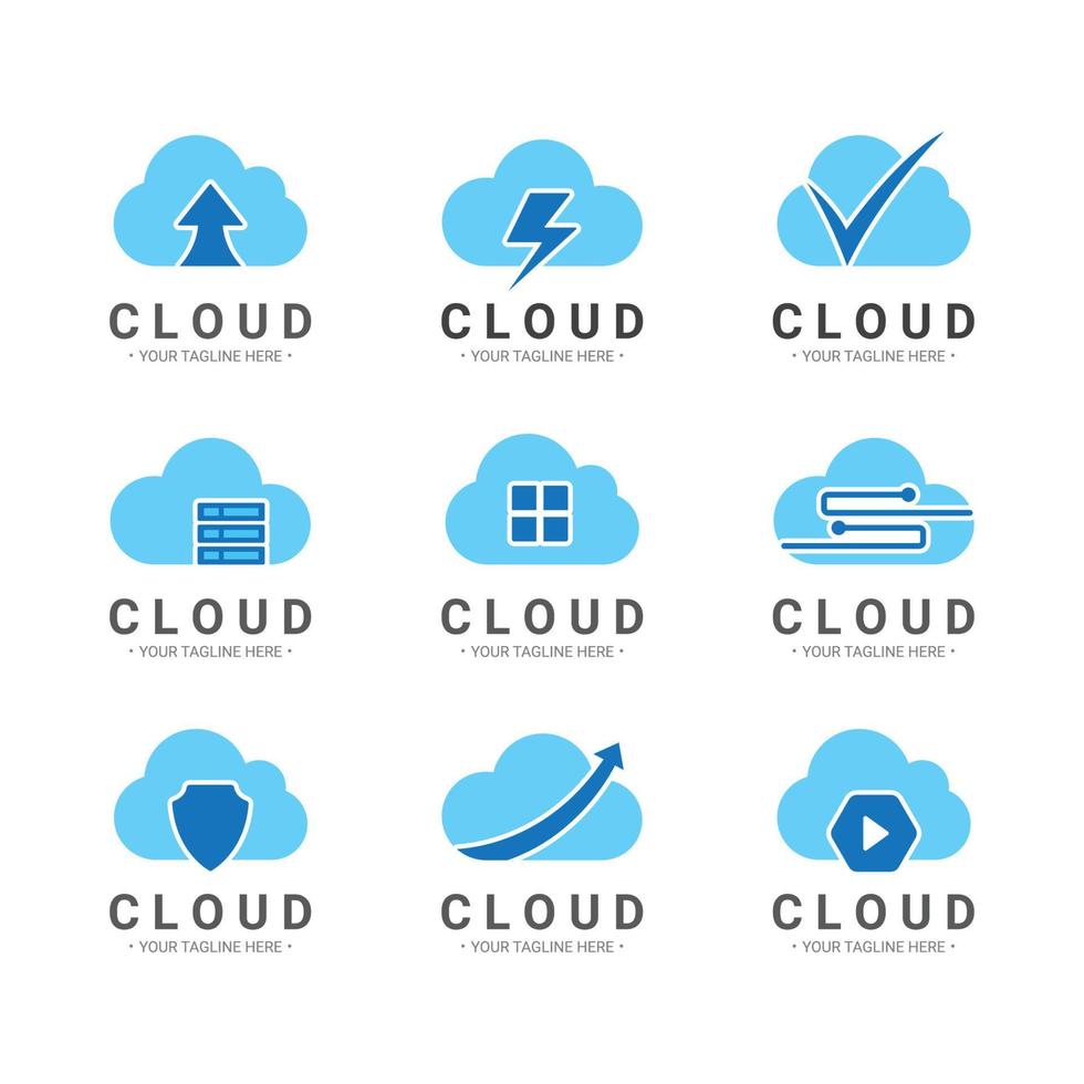 conjunto de logotipos de elementos de nuvem vetor