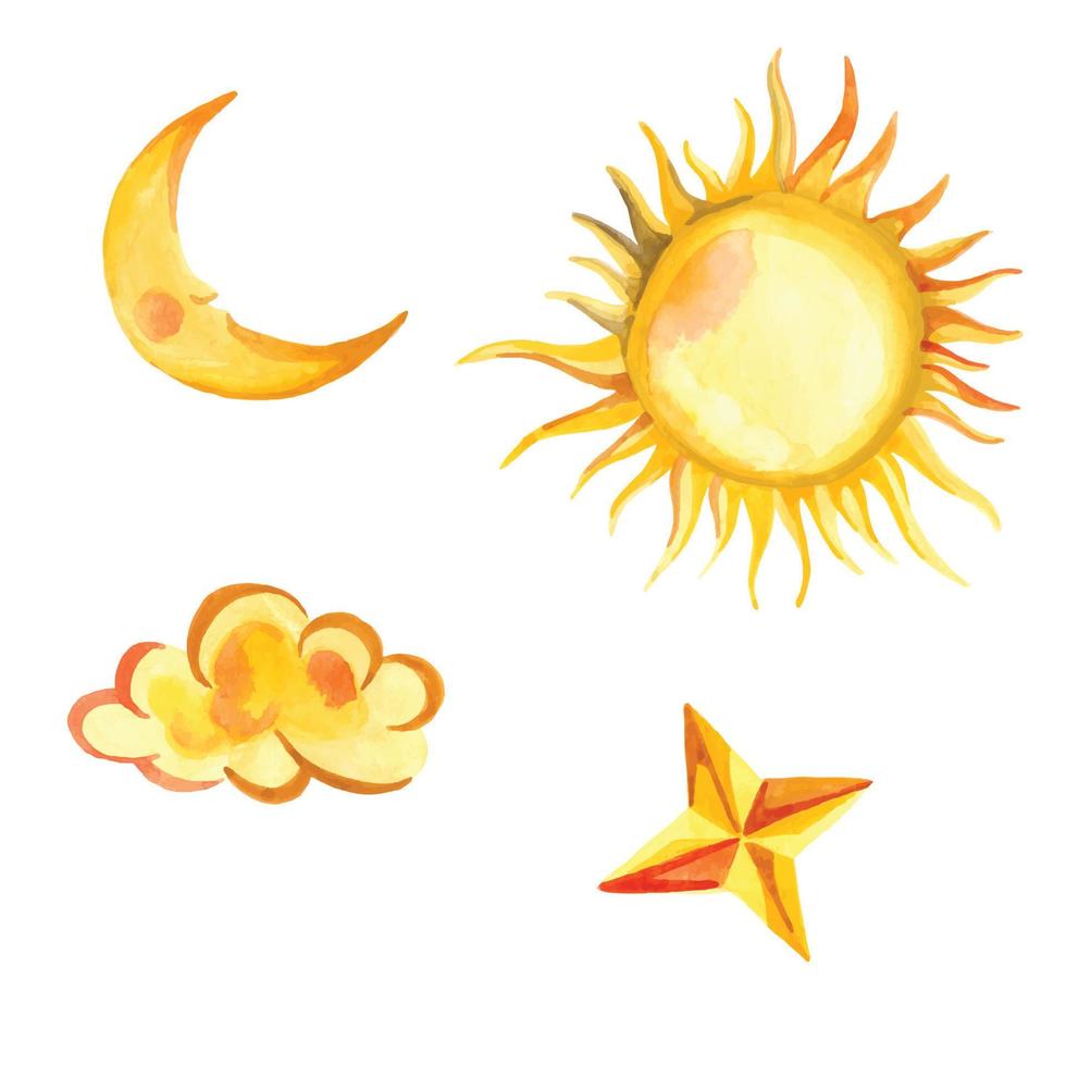 símbolos sol, lua e estrela isolados no fundo branco. personagens sol, lua, estrela. vetor