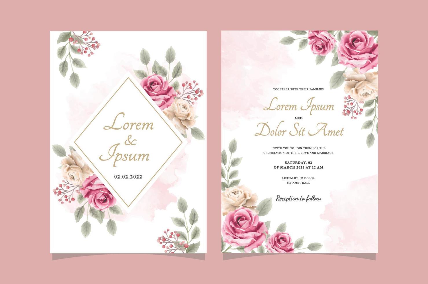 modelo de cartão de convite de casamento floral em aquarela elegante vetor