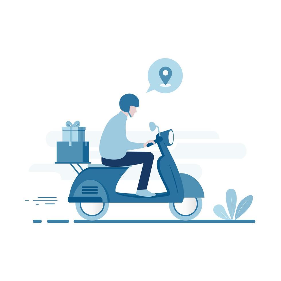 um mensageiro andando de scooter para ilustração de serviço de entrega vetor