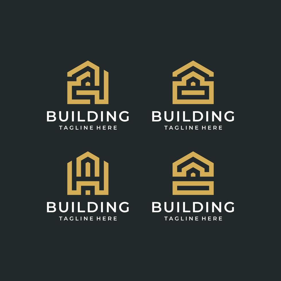 conjunto de coleção de vetores de design de logotipo imobiliário de construção criativa moderna