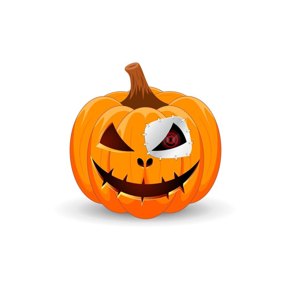terminador de abóbora de halloween isolado no fundo branco. o principal símbolo do feliz dia das bruxas. abóbora assustadora laranja com sorriso assustador feriado dia das bruxas. vetor