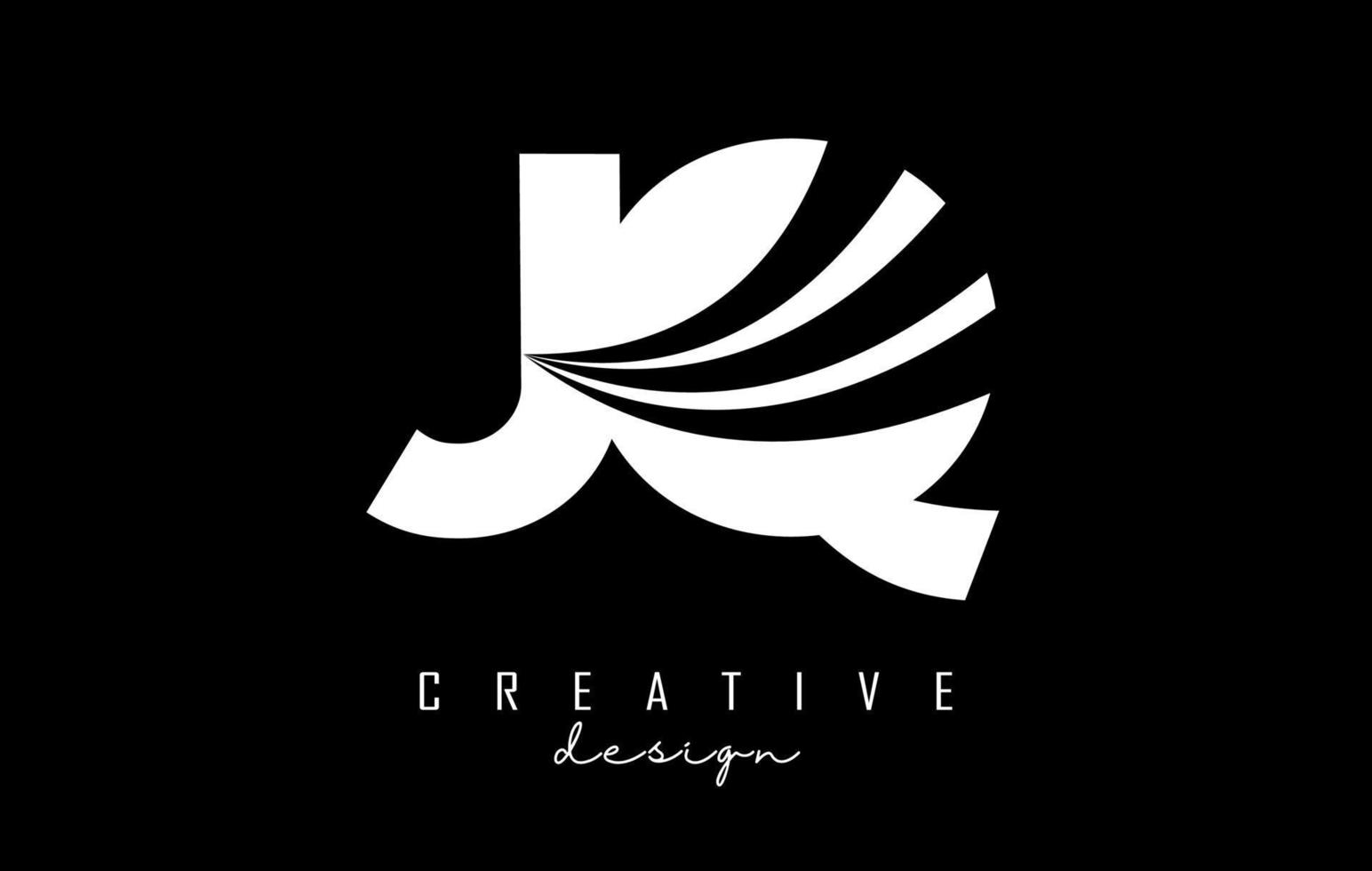 letras brancas criativas jq jq logotipo com linhas principais e design de conceito de estrada. letras com desenho geométrico. vetor