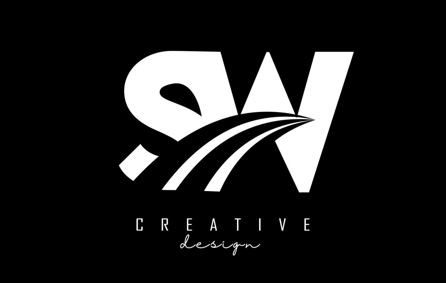 letras brancas criativas sw sw logotipo com linhas principais e design de conceito de estrada. letras com desenho geométrico. vetor