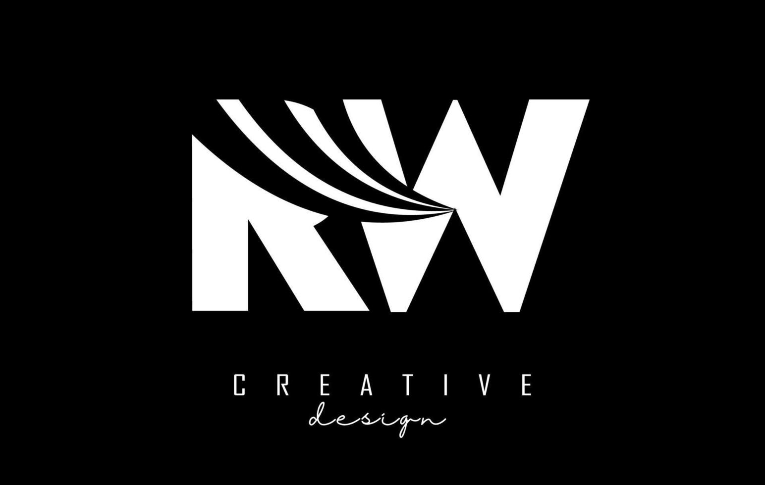 letras brancas criativas rw rw logotipo com linhas principais e design de conceito de estrada. letras com desenho geométrico. vetor