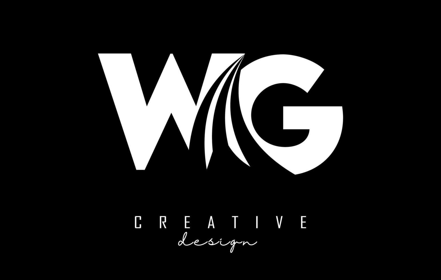 letras brancas criativas wg wg logotipo com linhas principais e design de conceito de estrada. letras com desenho geométrico. vetor