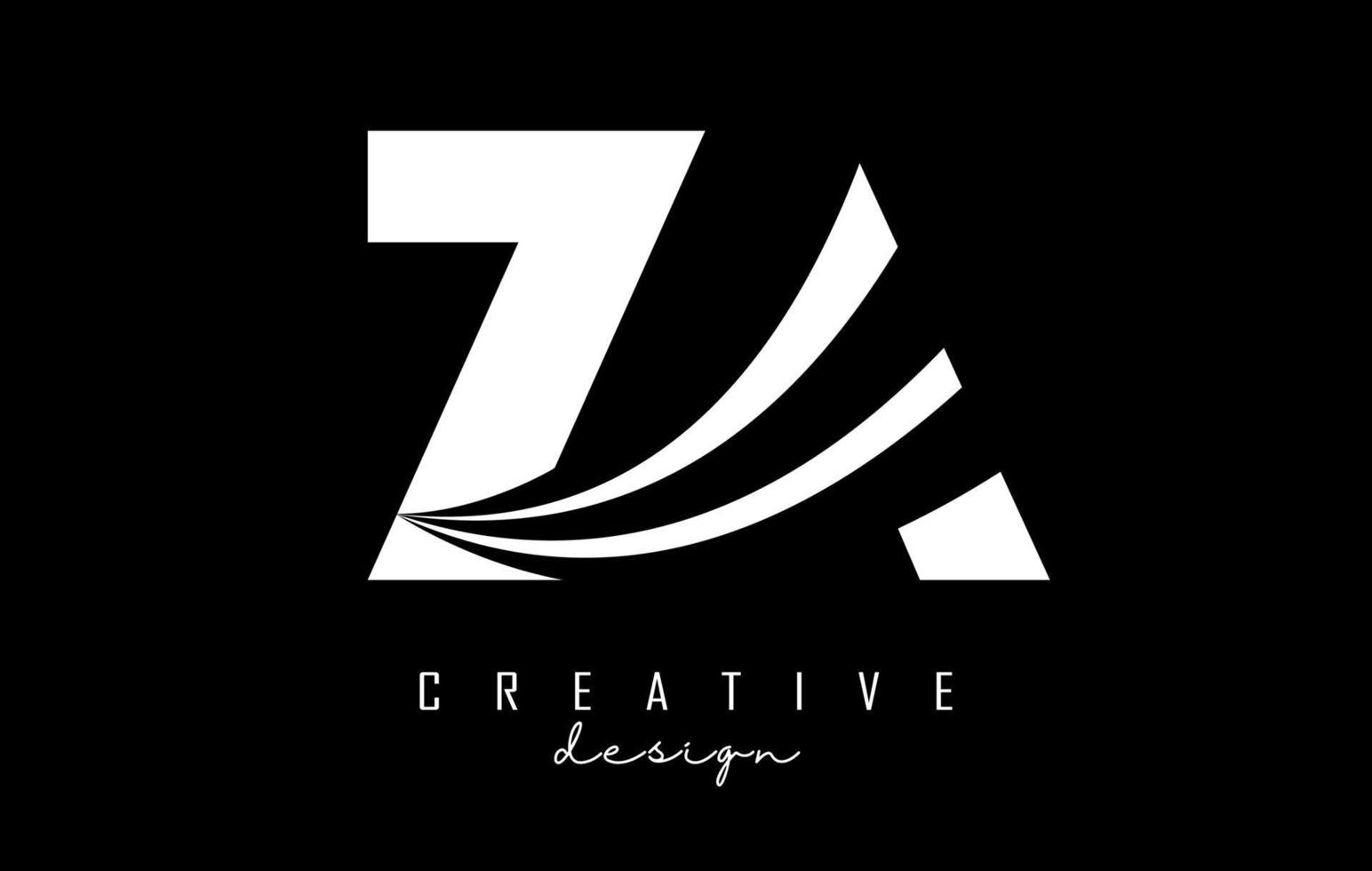 letras brancas criativas za za logotipo com linhas principais e design de conceito de estrada. letras com desenho geométrico. vetor