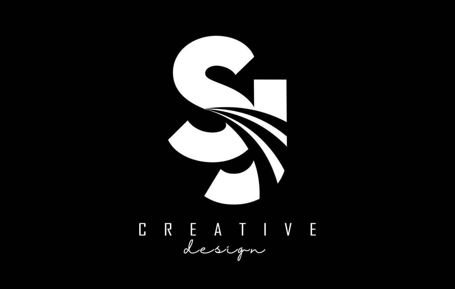 letras brancas criativas sj sj logotipo com linhas principais e design de conceito de estrada. letras com desenho geométrico. vetor