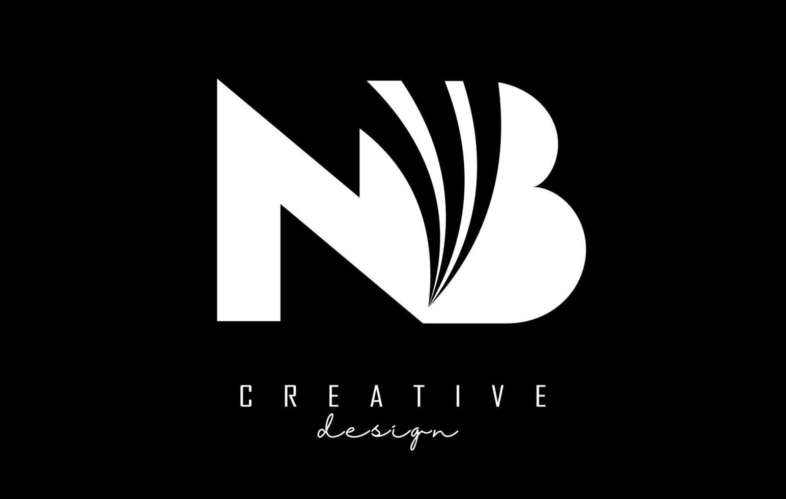 letras brancas criativas nb nb logotipo com linhas principais e design de conceito de estrada. letras com desenho geométrico. vetor