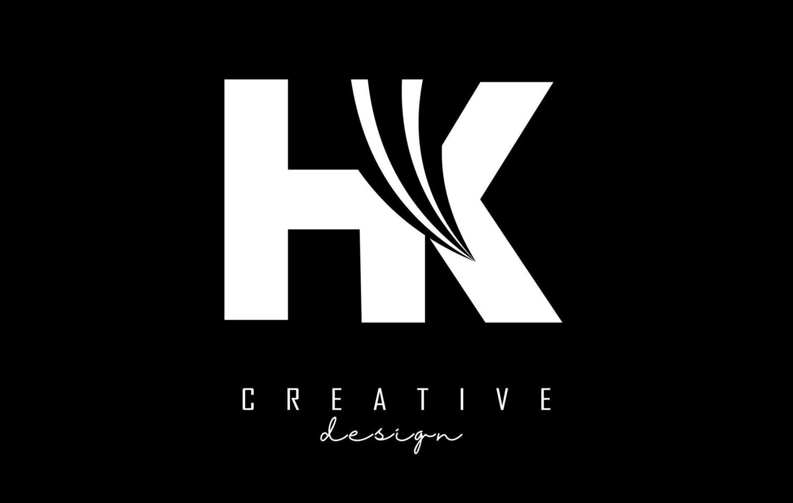 letras brancas criativas hk hk logotipo com linhas principais e design de conceito de estrada. letras com desenho geométrico. vetor