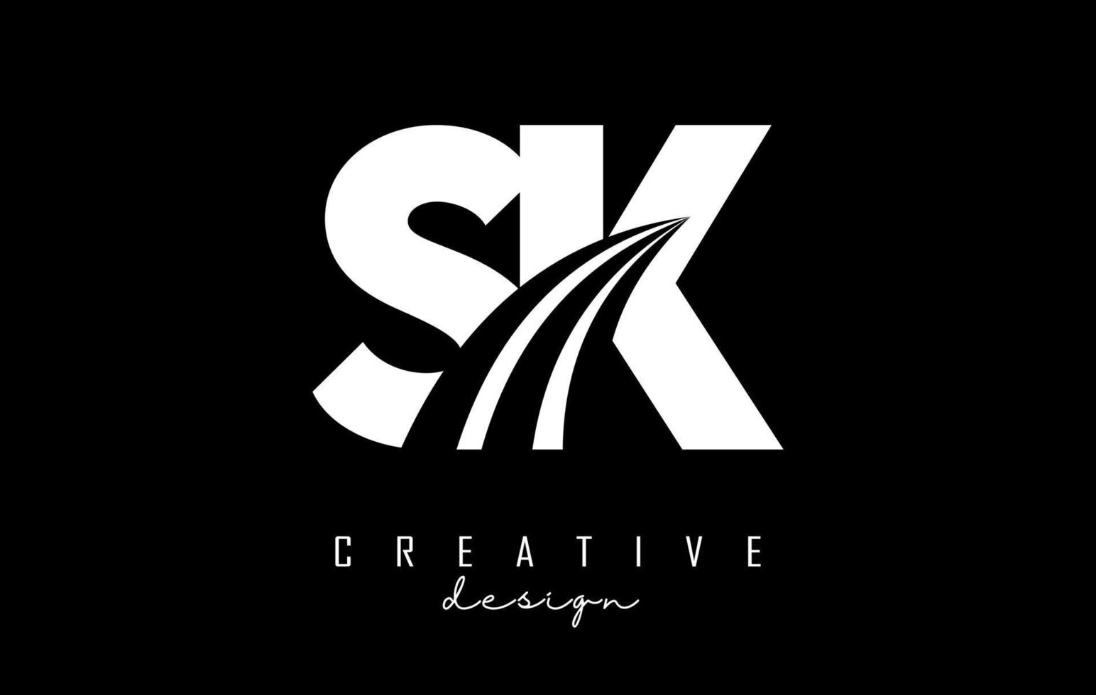 letras brancas criativas sk sk logo com linhas principais e design de conceito de estrada. letras com desenho geométrico. vetor