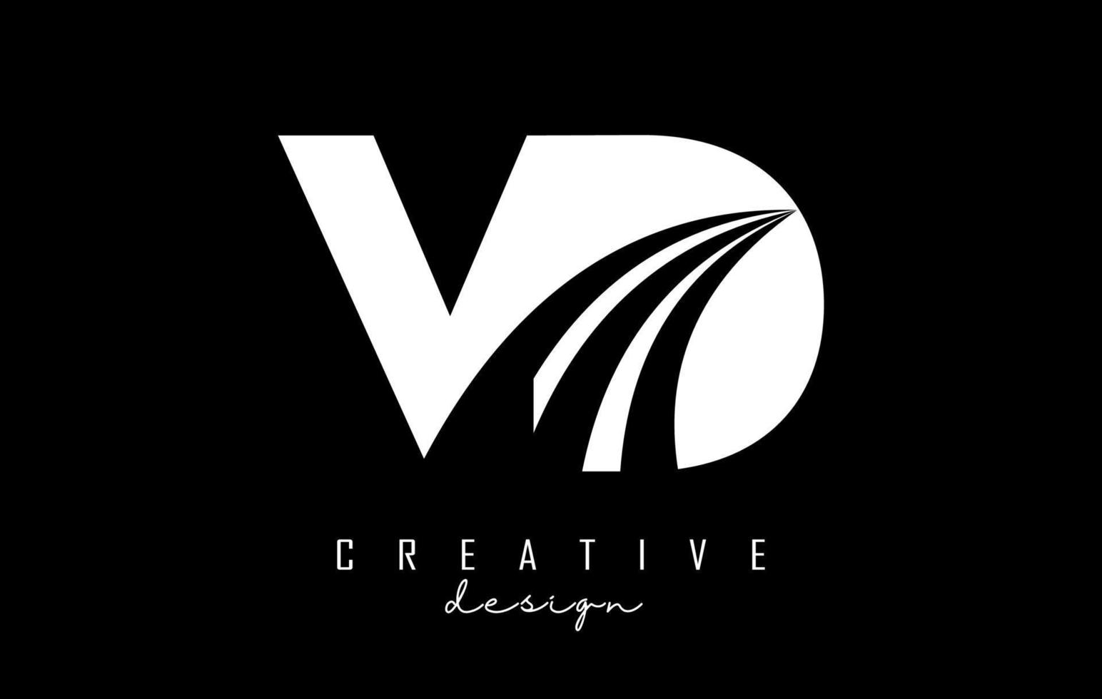letras brancas criativas vd vd logotipo com linhas principais e design de conceito de estrada. letras com desenho geométrico. vetor