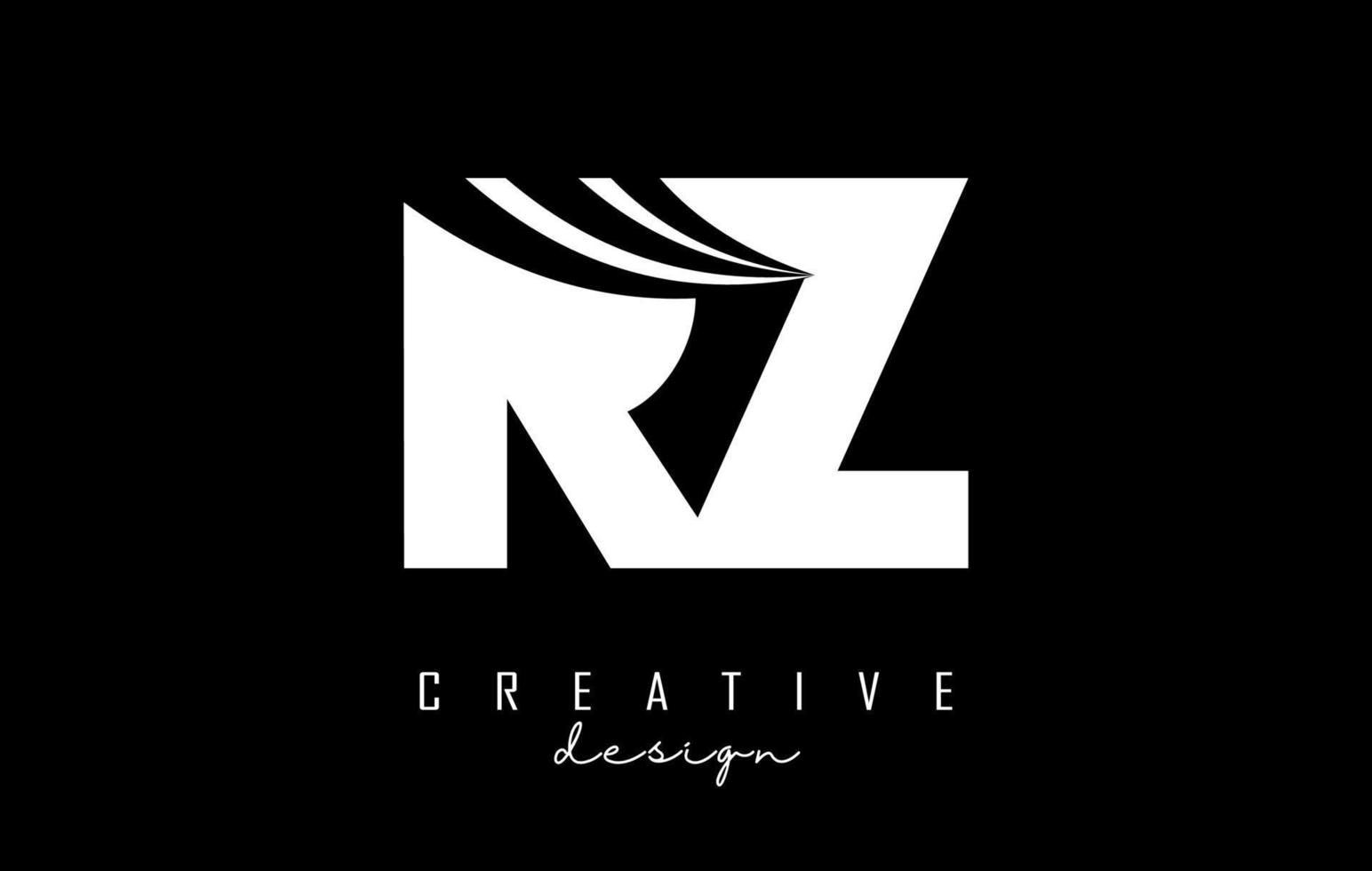 letras brancas criativas rz rz logotipo com linhas principais e design de conceito de estrada. letras com desenho geométrico. vetor