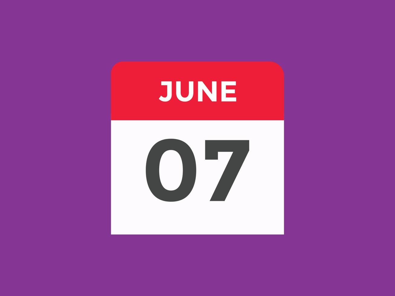 lembrete de calendário de 7 de junho. 7 de junho modelo de ícone de calendário diário. modelo de design de ícone de calendário 7 de junho. ilustração vetorial vetor