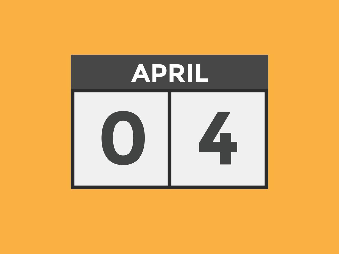 lembrete de calendário de 4 de abril. 4 de abril modelo de ícone de calendário diário. modelo de design de ícone de 4 de abril de calendário. ilustração vetorial vetor