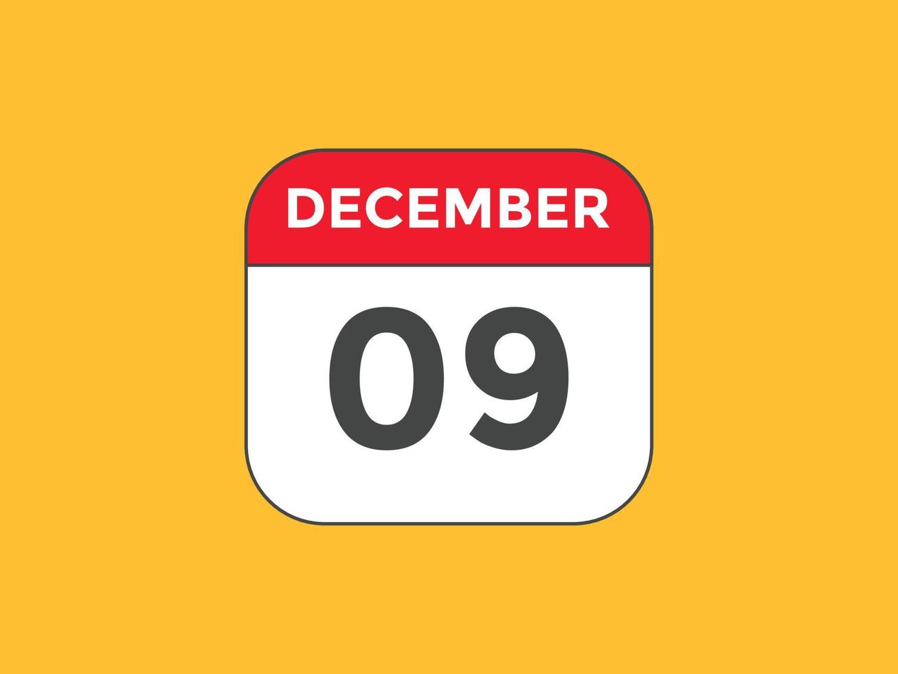 lembrete de calendário de 9 de dezembro. 9 de dezembro modelo de ícone de calendário diário. modelo de design de ícone de calendário 9 de dezembro. ilustração vetorial vetor