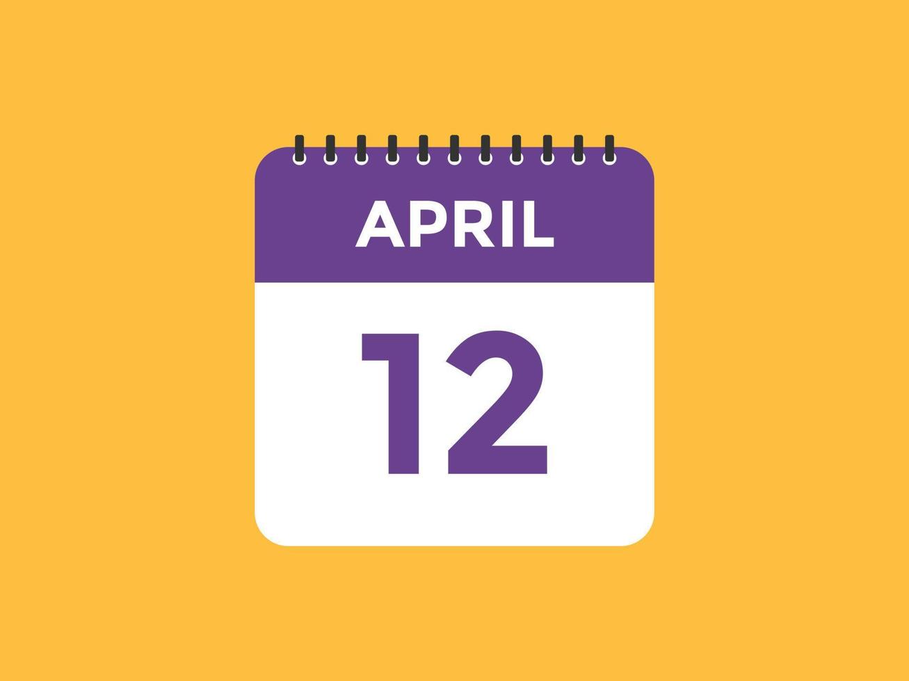 lembrete de calendário de 12 de abril. Modelo de ícone de calendário diário de 12 de abril. modelo de design de ícone de calendário 12 de abril. ilustração vetorial vetor