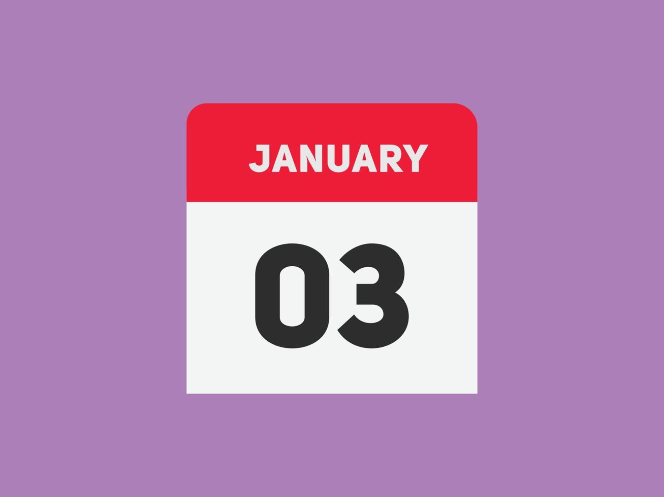 lembrete de calendário de 3 de janeiro. Modelo de ícone de calendário diário de 3 de janeiro. calendário modelo de design de ícone de 3 de janeiro. ilustração vetorial vetor