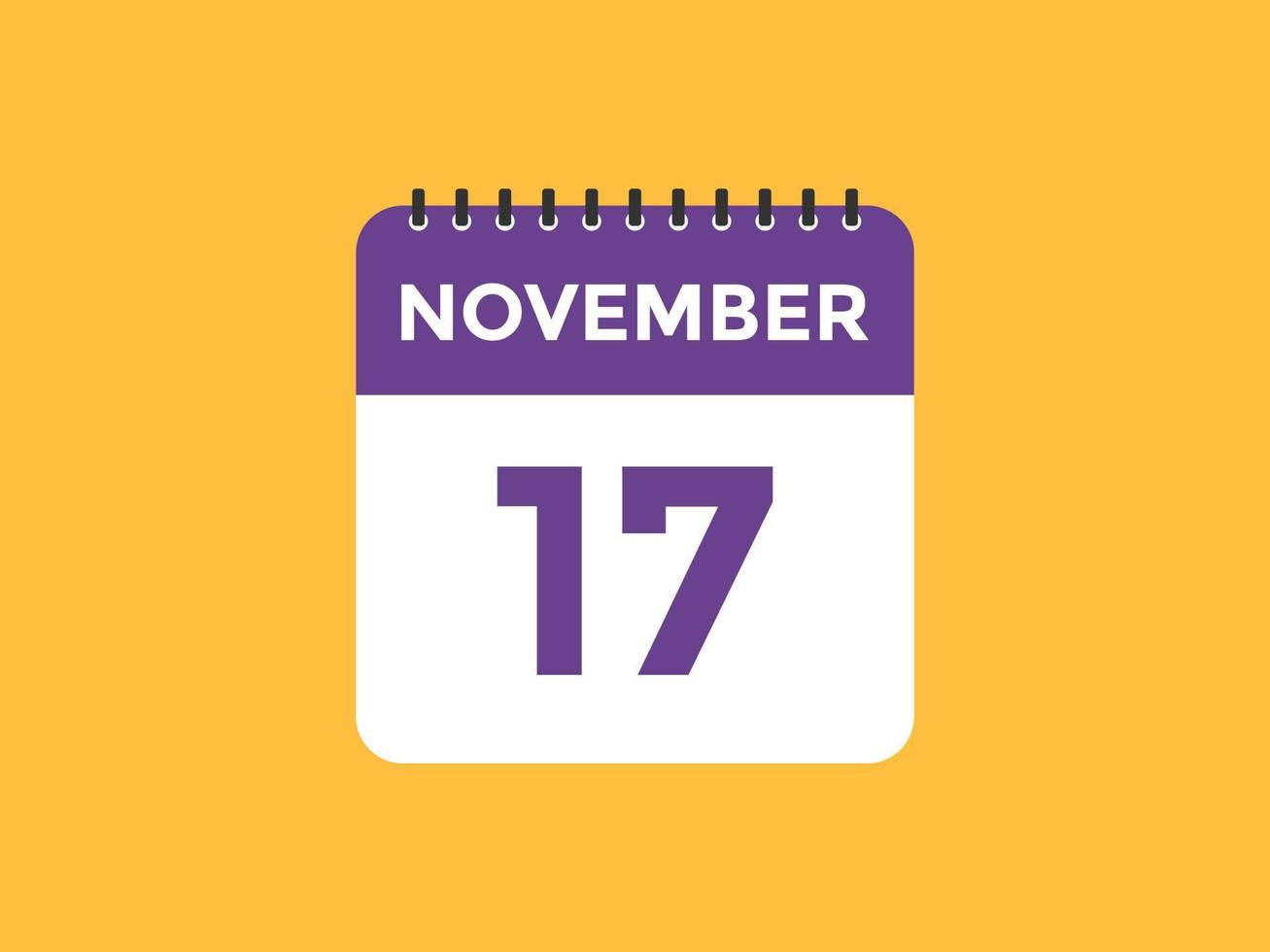 lembrete de calendário de 17 de novembro. 17 de novembro modelo de ícone de calendário diário. modelo de design de ícone de calendário 17 de novembro. ilustração vetorial vetor