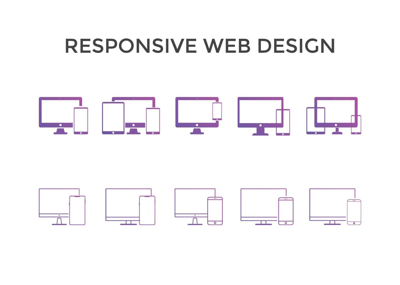 conjunto de ícones de design web responsivo. ícone de linha vetor