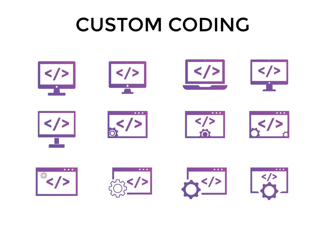 conjunto de ilustração vetorial de ícones de codificação personalizada. símbolo de codificação personalizada de estilo moderno vetor