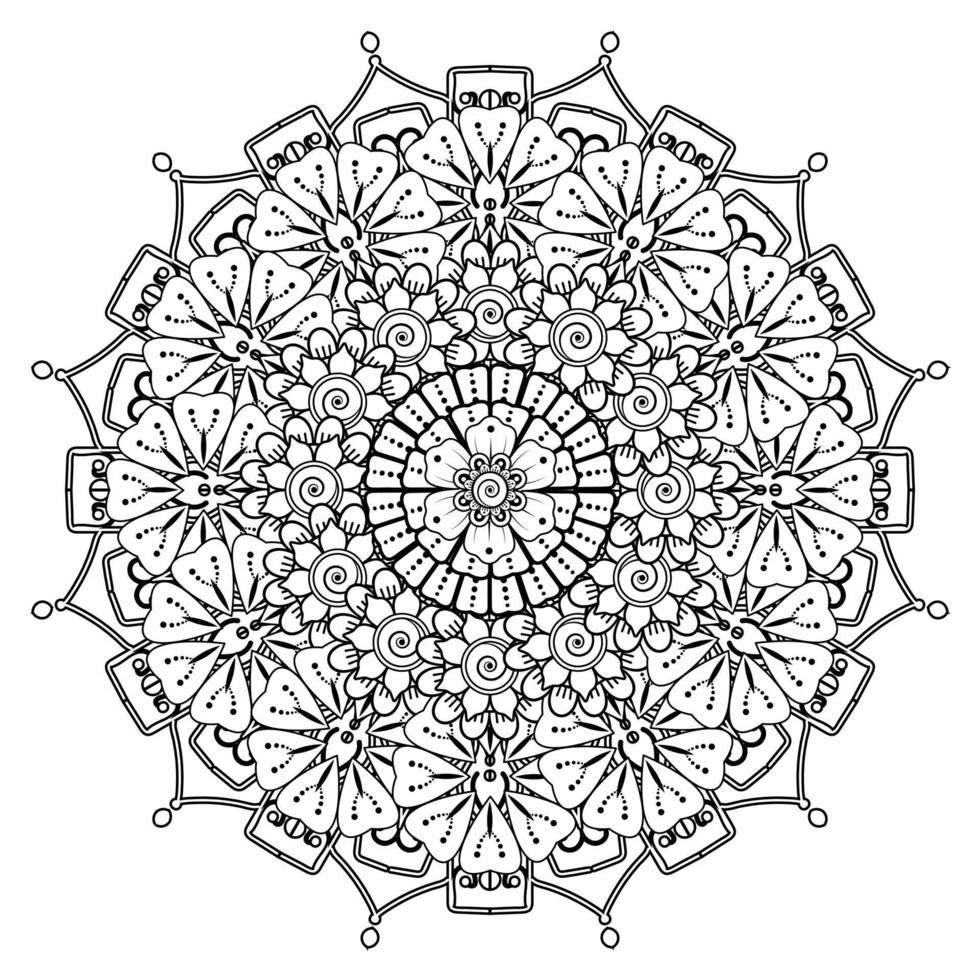 padrão circular em forma de mandala para henna, mehndi, tatuagem, decoração. ornamento decorativo em estilo oriental étnico. página do livro para colorir. vetor