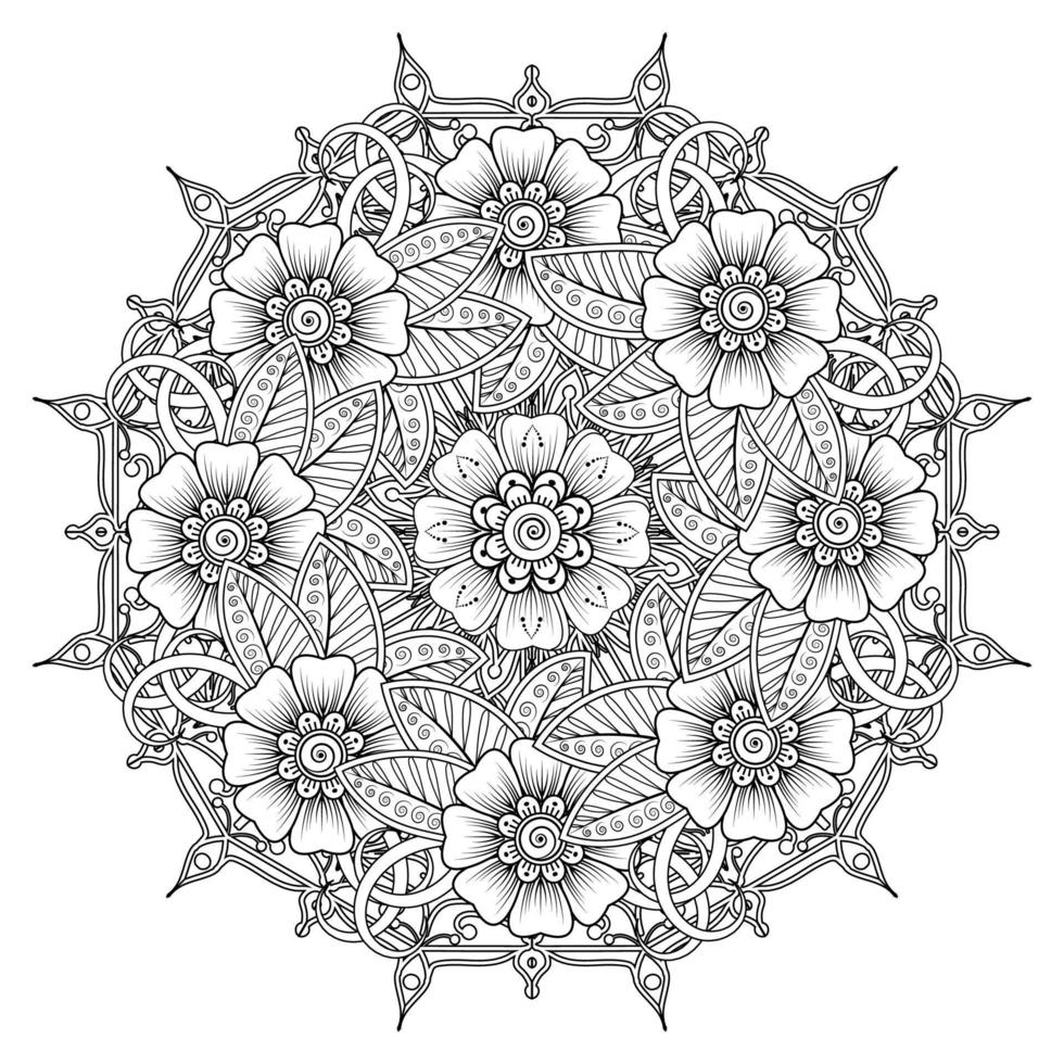 padrão circular em forma de mandala para henna, mehndi, tatuagem, decoração. ornamento decorativo em estilo oriental étnico. página do livro para colorir. vetor