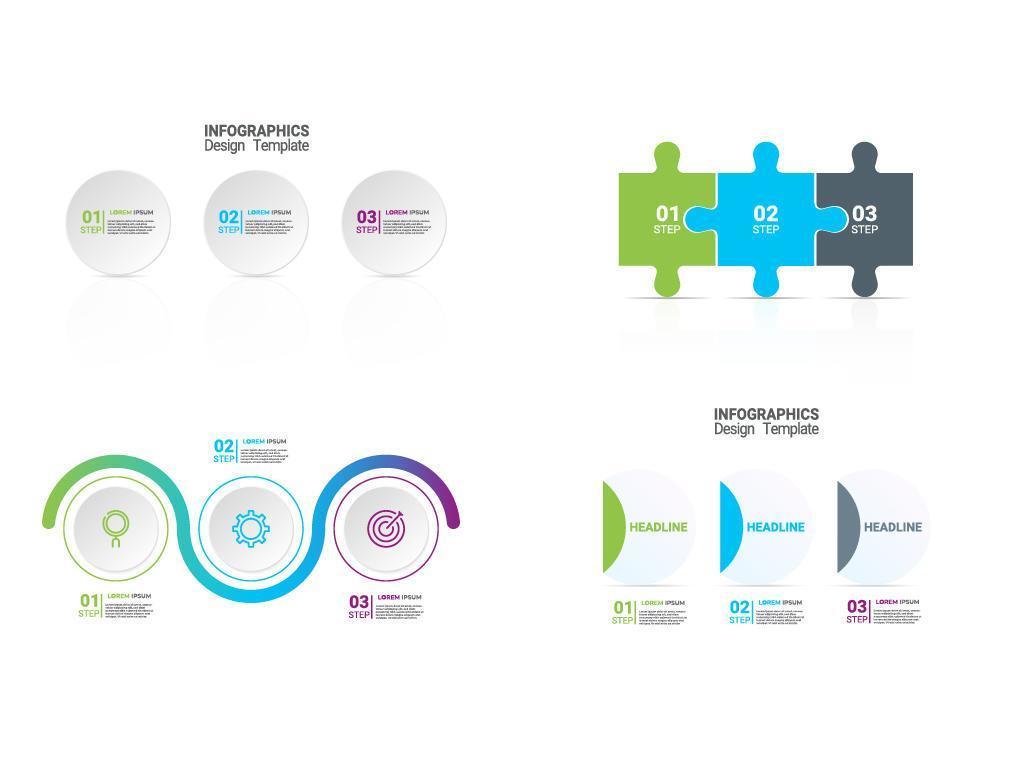 infográfico brilhante conjunto com círculos e peças de quebra-cabeça vetor