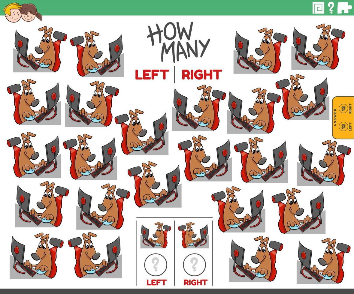contar fotos esquerda e direita de cachorro brincando no computador vetor