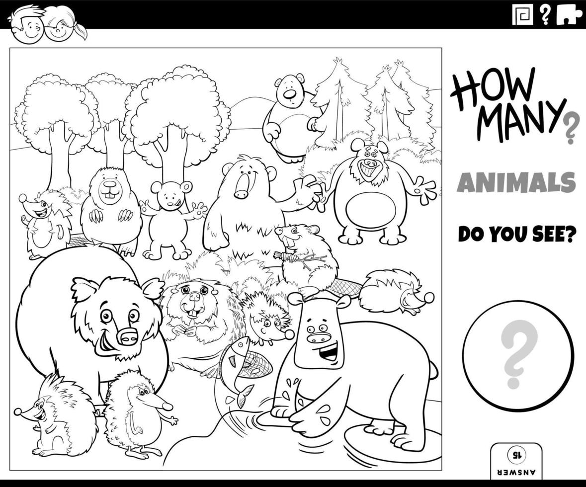 contar desenhos para colorir jogo educacional de animais vetor