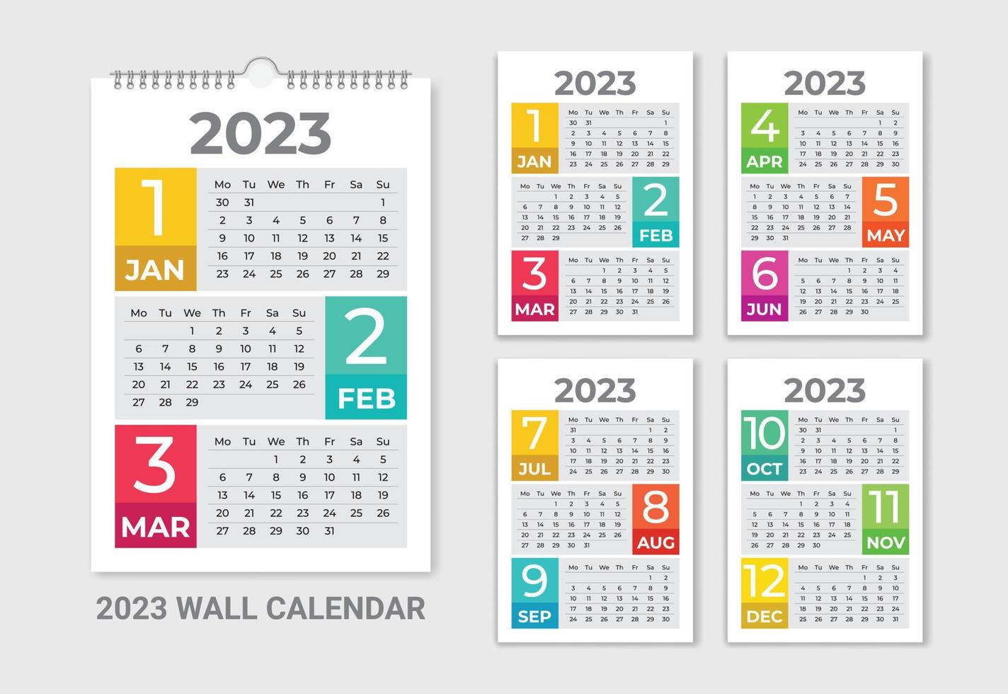 feliz ano novo 2023 calendário de parede de uma página vetor