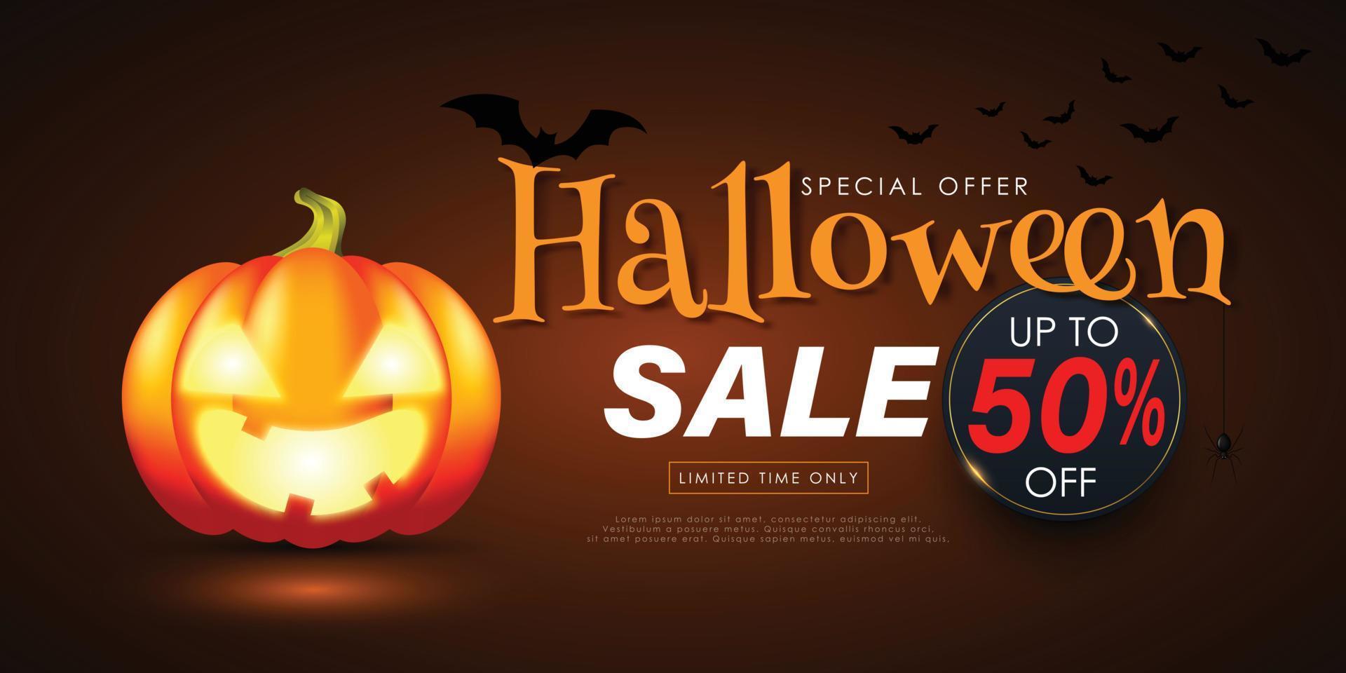 cartaz de promoção de venda de halloween ou banner com abóbora de halloween. ilustração vetorial eps 10 vetor
