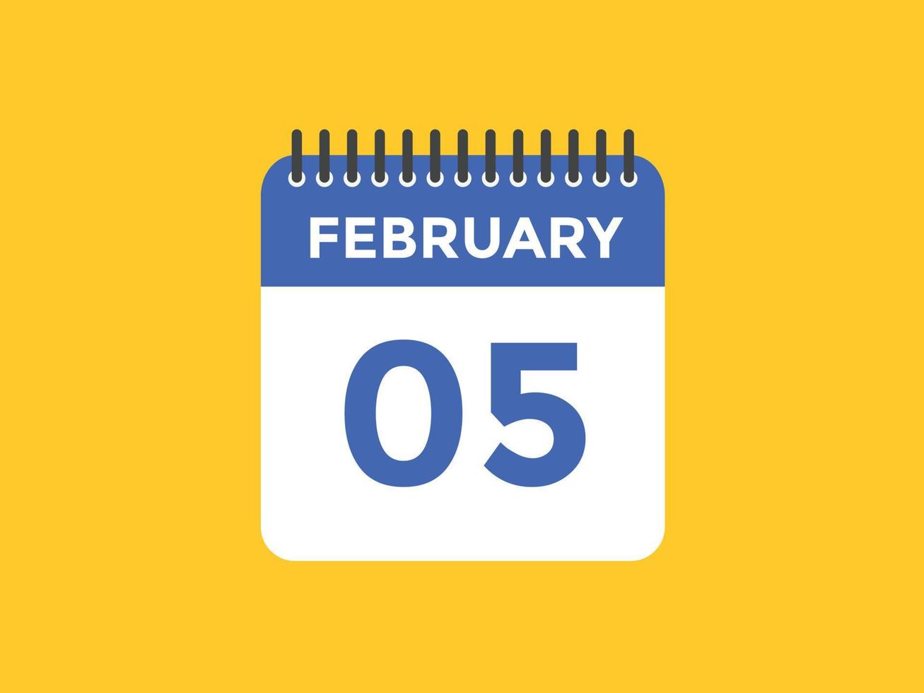 lembrete de calendário de 5 de fevereiro. 5 de fevereiro modelo de ícone de calendário diário. modelo de design de ícone de 5 de fevereiro de calendário. ilustração vetorial vetor