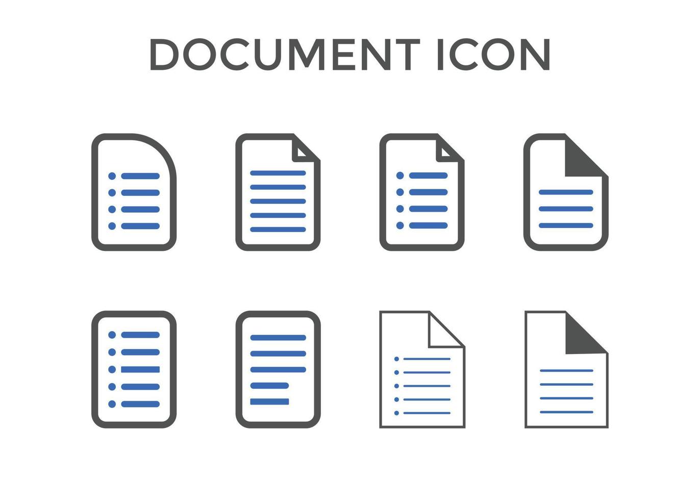 conjunto de ilustração vetorial de ícones de documento. símbolo de página de documento em papel para seo e site vetor