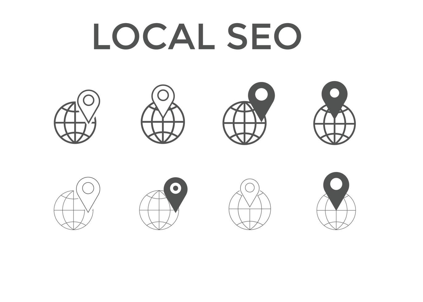 seo local, desenvolvimento, ícones de marketing na internet. conjunto de ícones de otimização de mecanismo de pesquisa vetor