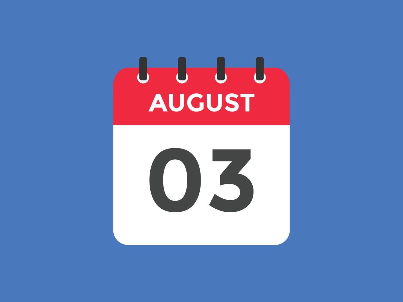 lembrete de calendário de 3 de agosto. Modelo de ícone de calendário diário de 3 de agosto. calendário 3 de agosto modelo de design de ícone. ilustração vetorial vetor
