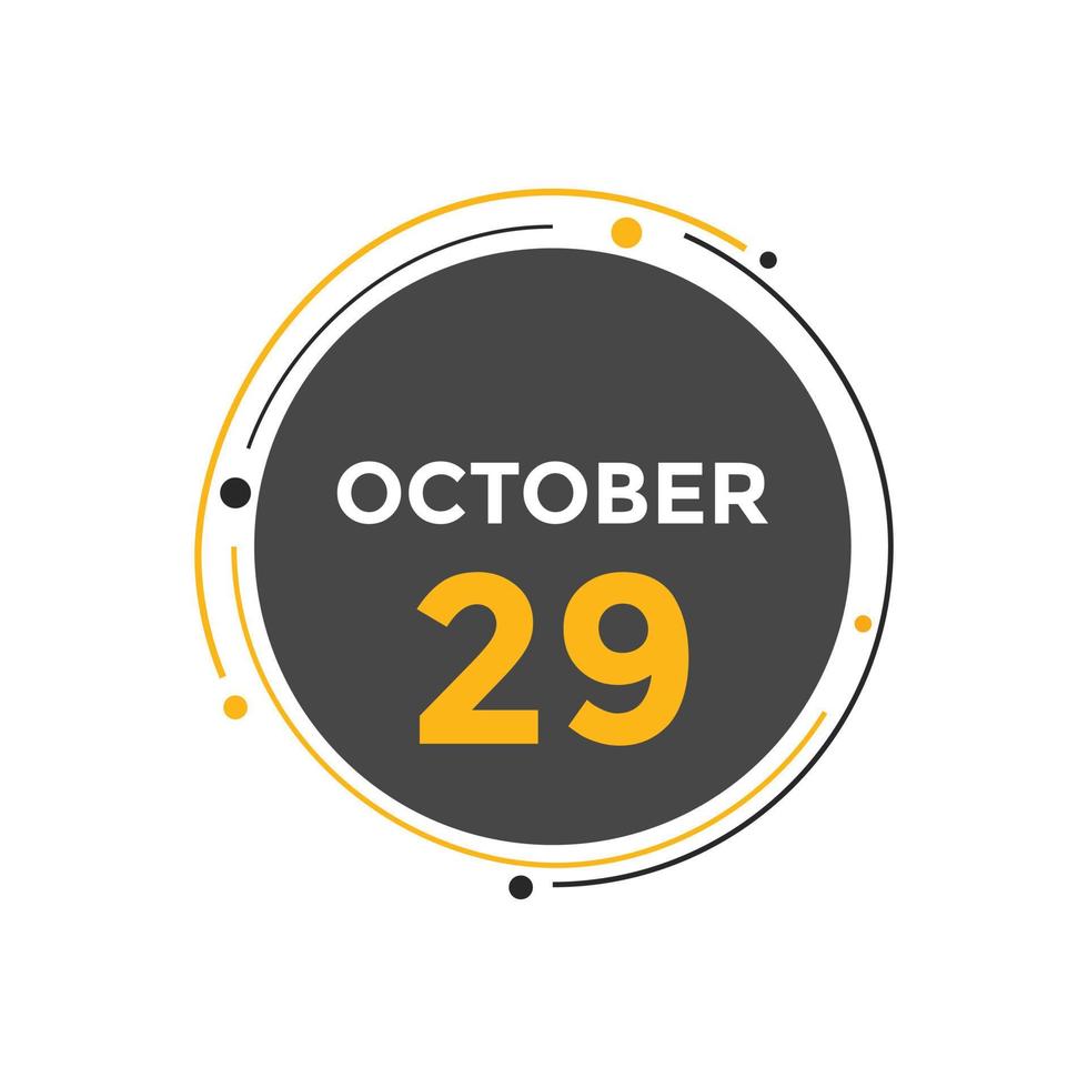 lembrete de calendário de 29 de outubro. 29 de outubro modelo de ícone de calendário diário. modelo de design de ícone de calendário 29 de outubro. ilustração vetorial vetor