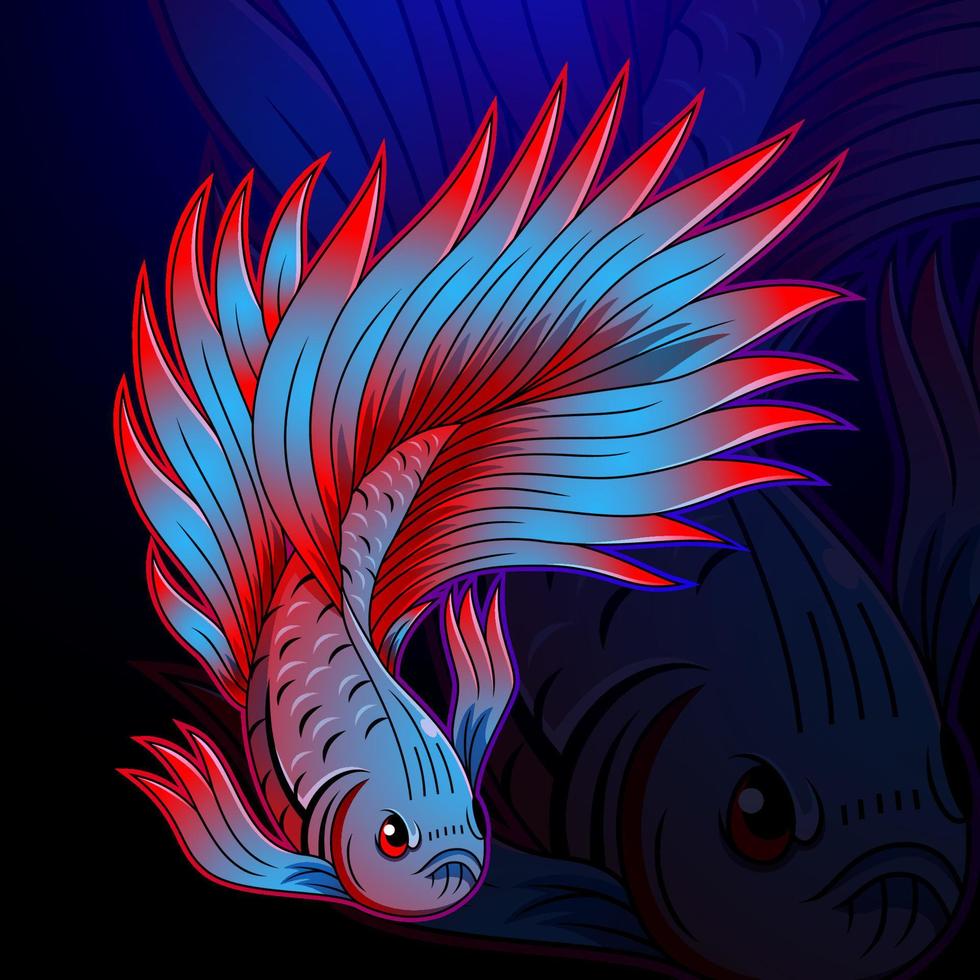 design de logotipo de mascote de esports de peixe betta vetor