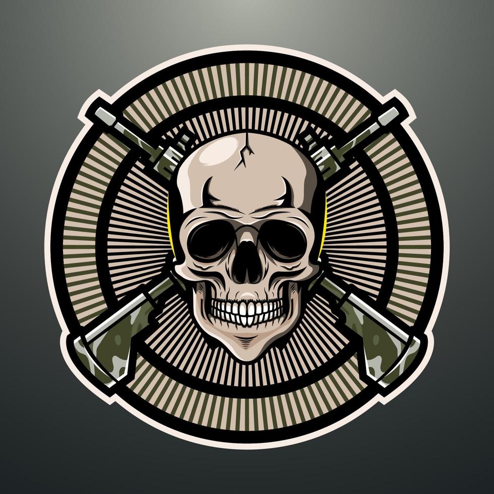design de logotipo de mascote de artilheiro de caveira vetor