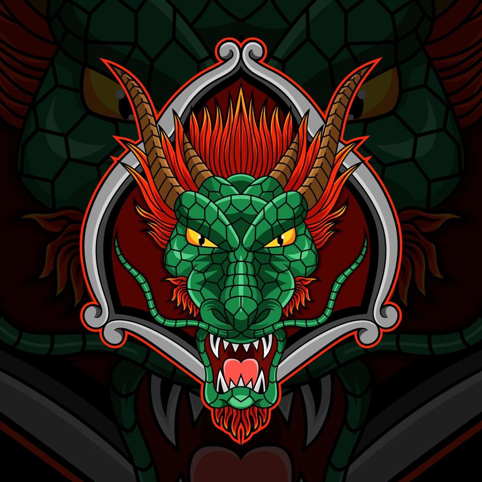 desenho do logotipo do mascote do dragon head esports vetor
