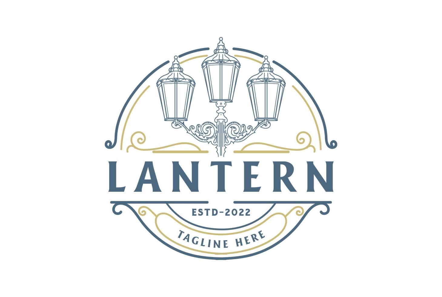 poste de lanterna circular clássico restaurante de lâmpada de rua vetor de design de logotipo vintage