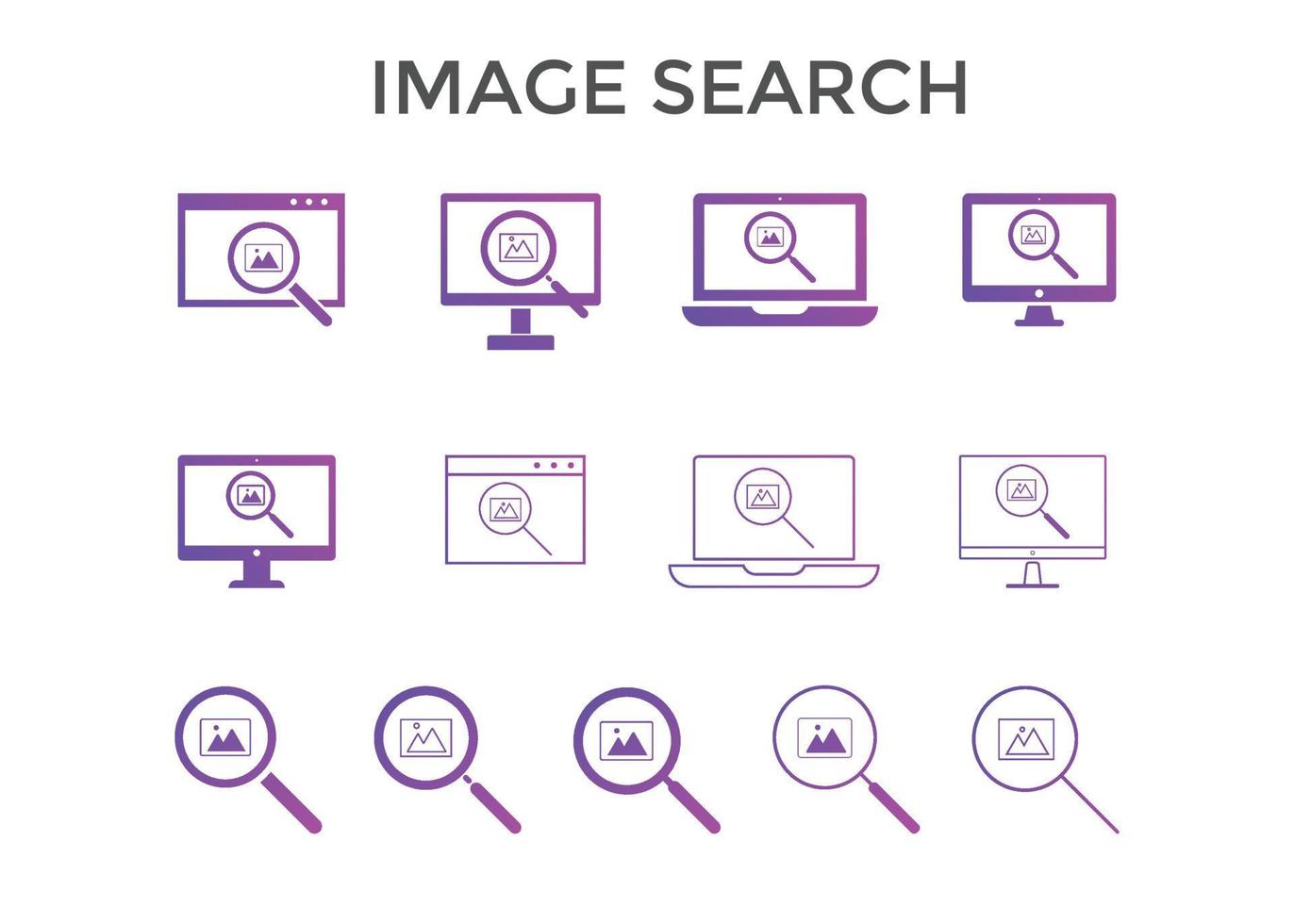 conjunto de ilustração vetorial de ícone de imagem de pesquisa. imagem, ícone da câmera vetor