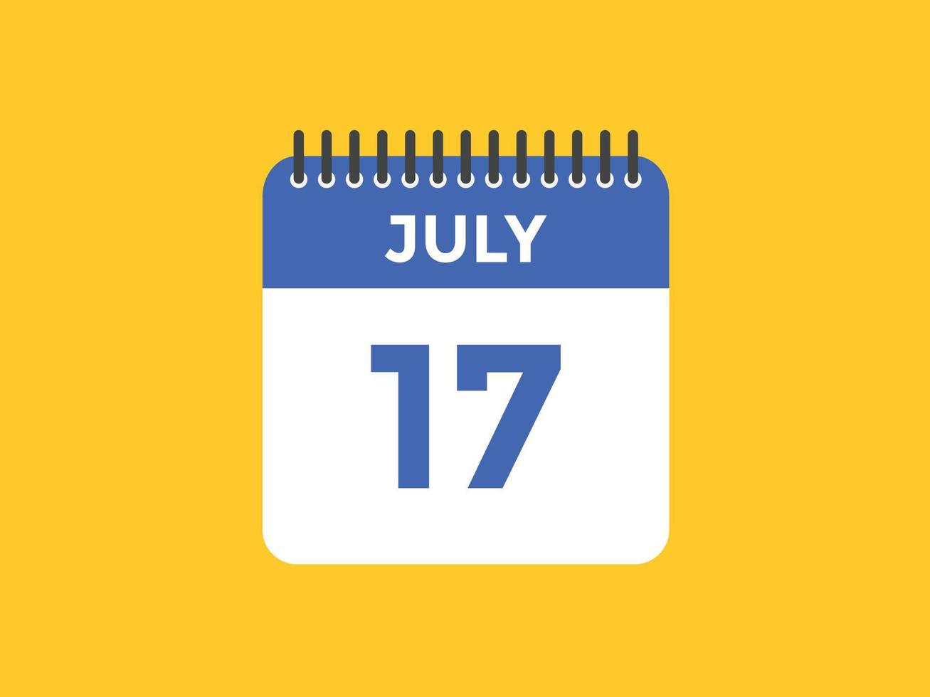 lembrete de calendário de 17 de julho. Modelo de ícone de calendário diário de 17 de julho. modelo de design de ícone de calendário 17 de julho. ilustração vetorial vetor