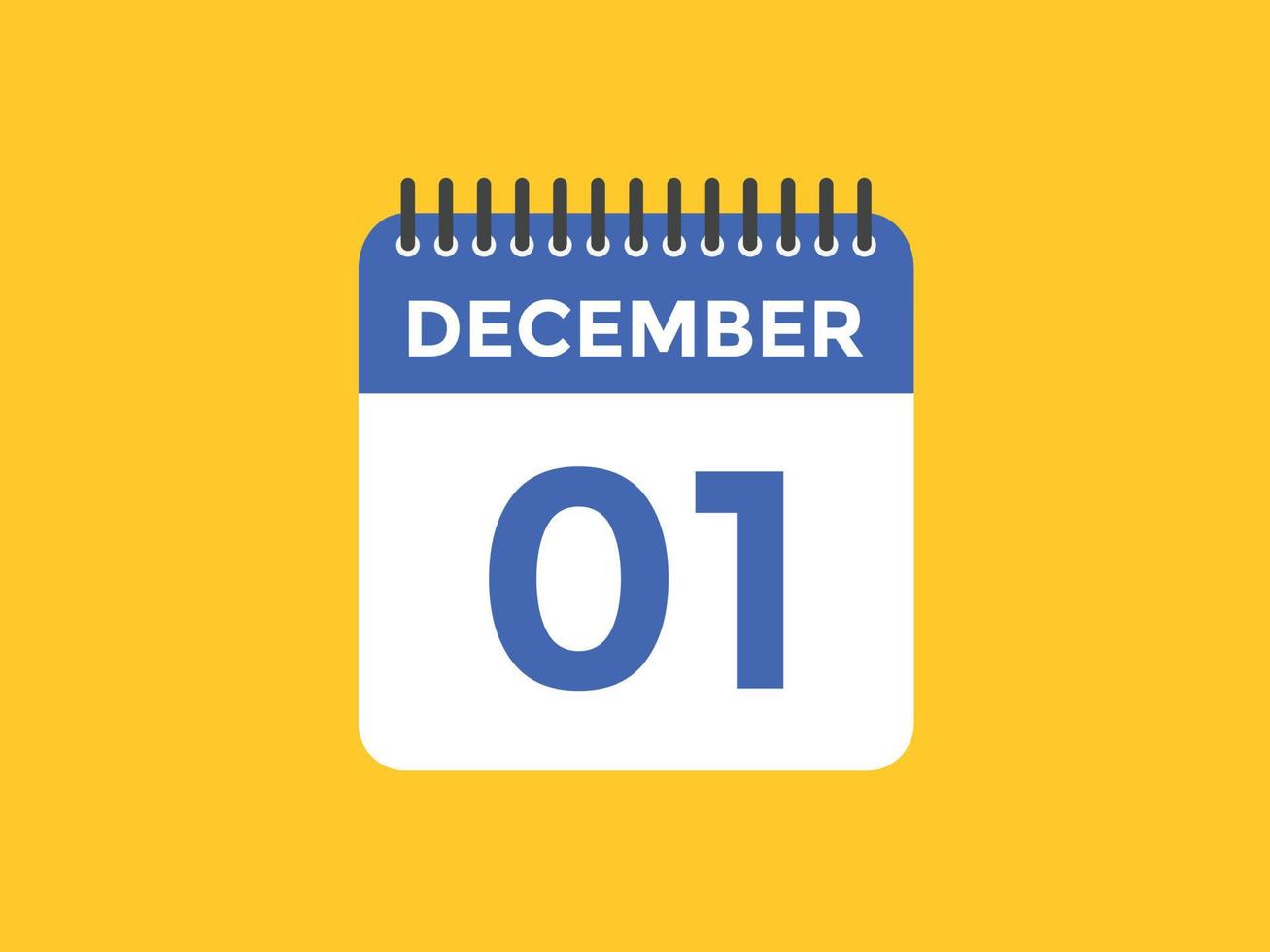 lembrete de calendário de 1 de dezembro. Modelo de ícone de calendário diário de 1º de dezembro. calendário modelo de design de ícone de 1º de dezembro. ilustração vetorial vetor