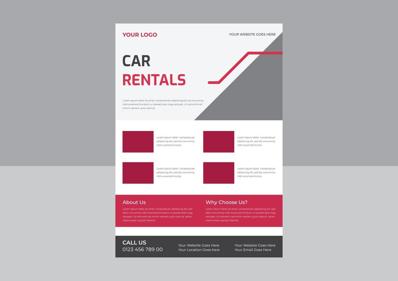 layout de modelo de folheto de aluguel de carros. folheto de serviços de reparo de automóveis, serviço de carona. folheto, livreto, design de impressão de folheto. vetor