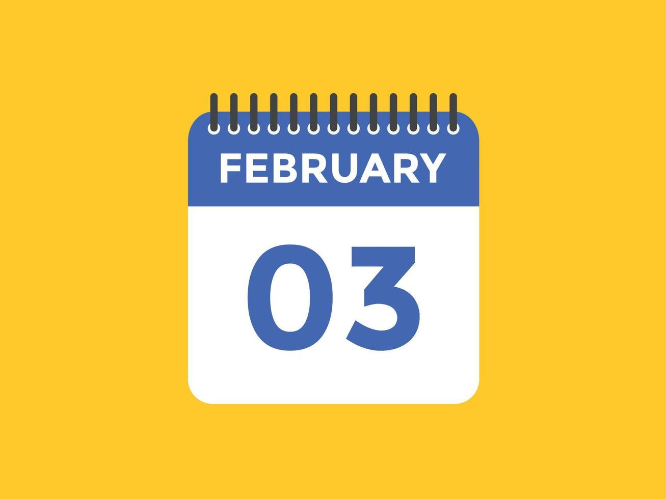 lembrete de calendário de 3 de fevereiro. Modelo de ícone de calendário diário de 3 de fevereiro. calendário 3 de fevereiro modelo de design de ícone. ilustração vetorial vetor